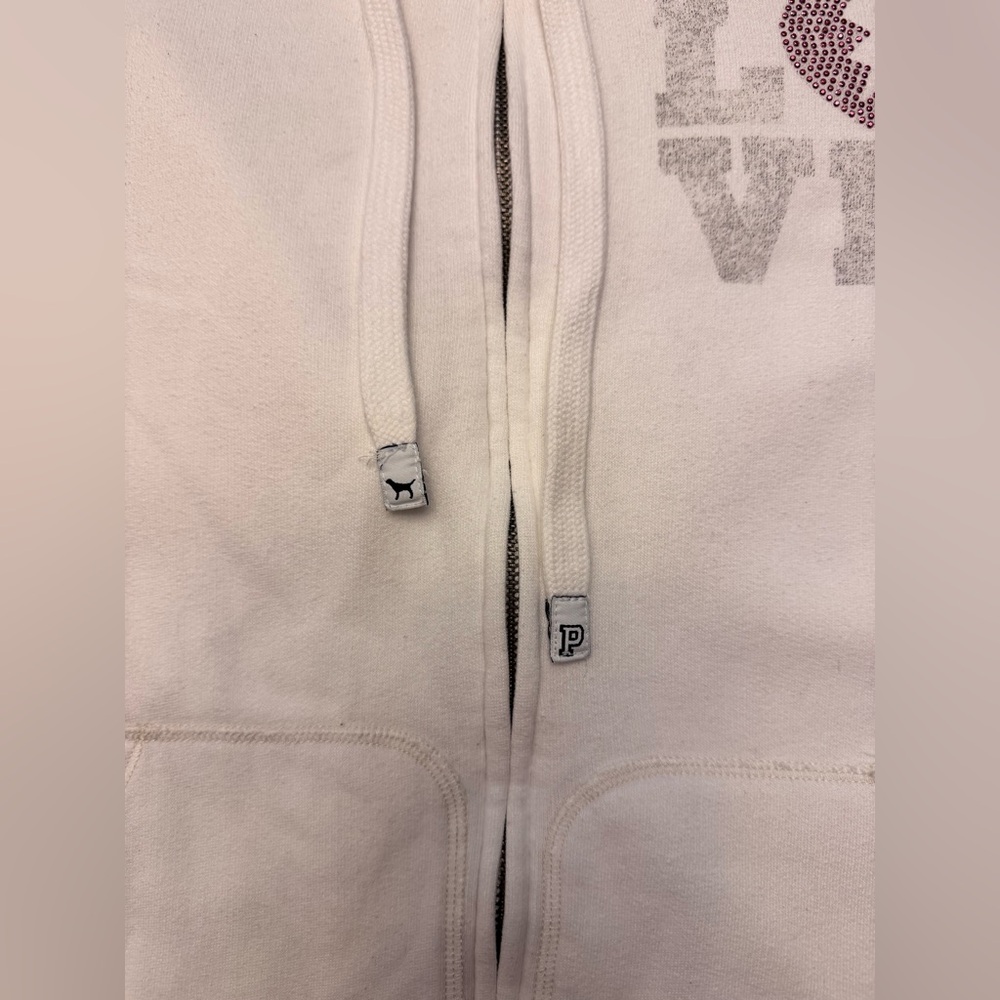 VS PINK VINTAGE Y2K FULL ZIP HOODIE WHITE RAINBOW BLING LOVE BROKEN HEART RARE M - Picture 7 of 11
